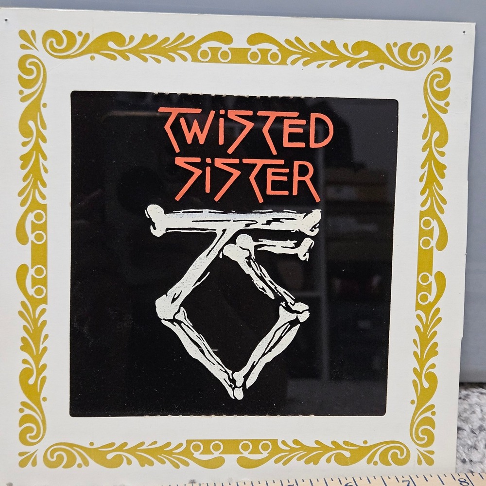 VTG Carnival Prize Twisted Sister Glass Mirror 6x6 Yellow Bone 80s Metal Rock